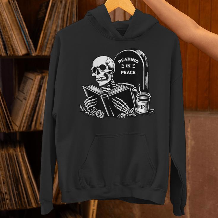 READING IN PEACE RIP Introvert Skeleton Read Book Meme Unisex Hoodie READING IN PEACE RIP Introvert Skeleton Read Book Meme Unisex Hoodie