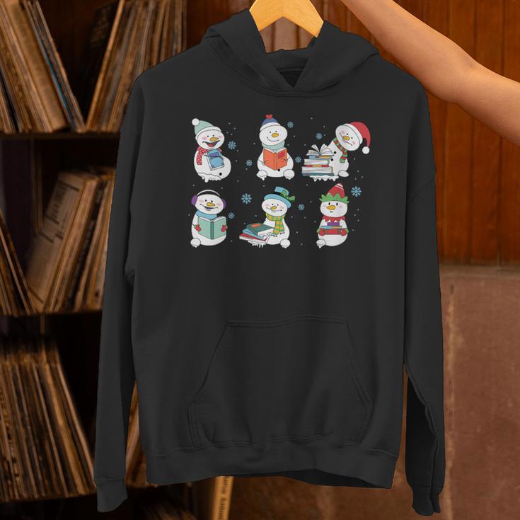 Reading Snowman Christmas Book Lovers Bookworm Librarian Unisex Hoodie