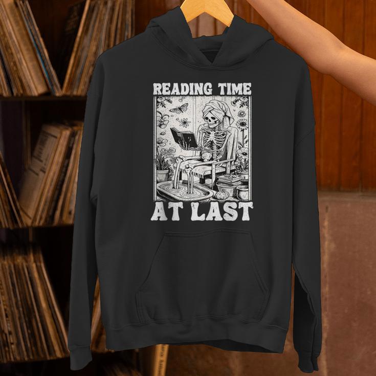 Reading Time At Last Book Lover Introvert Skeleton Reading Unisex Hoodie