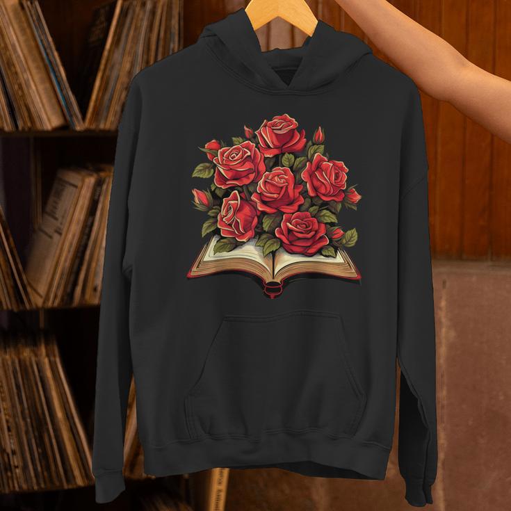 Red Roses Flowers Book Floral Unisex Hoodie Red Roses Flowers Book Floral Unisex Hoodie