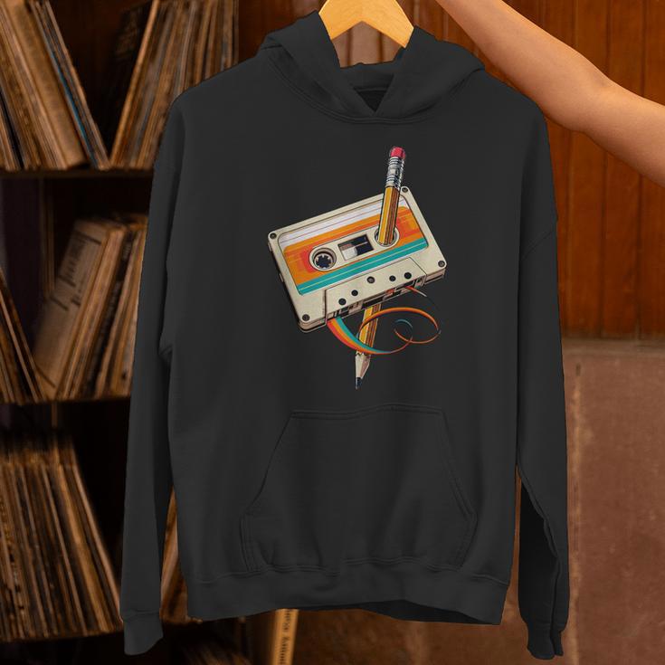 Retro Cassette Tape & Pencil Rewind Nostalgia Party 80s 90s Unisex Hoodie