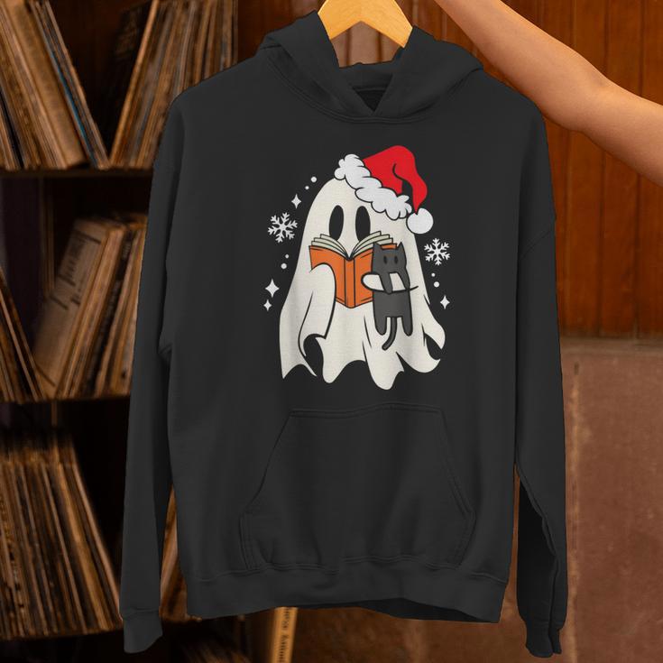 Retro Ghost Reading Book With Cat Bookish Club Christmas Men Women Kids Unisex Hoodie