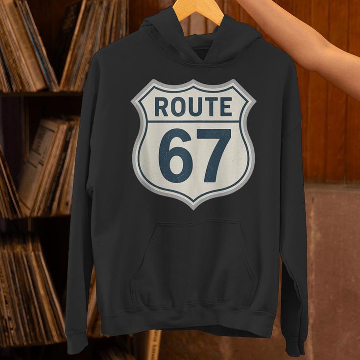 Retro Route 67 Highway Sign Vintage Road Nostalgia Unisex Hoodie Retro Route 67 Highway Sign Vintage Road Nostalgia Unisex Hoodie