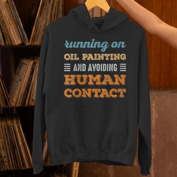 Running On Oil Painting Social Introvert Humor Vintage Unisex Hoodie