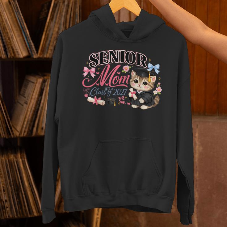 Senior Mom Class Of 2027 Cute Cat Graduation Pink Bows Girls Unisex Hoodie