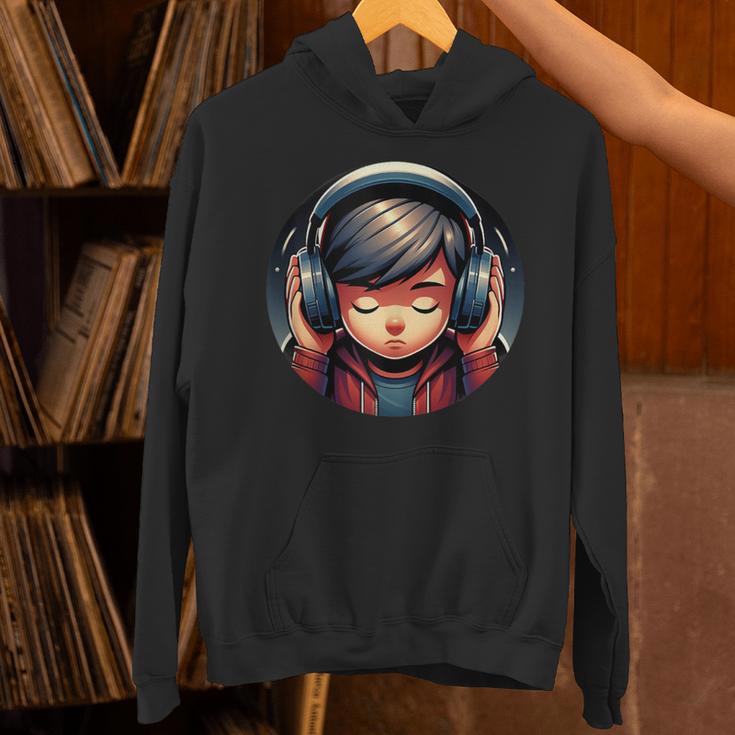 Serene Music Enthusiast With Headphones Introvert Cute Boy Unisex Hoodie