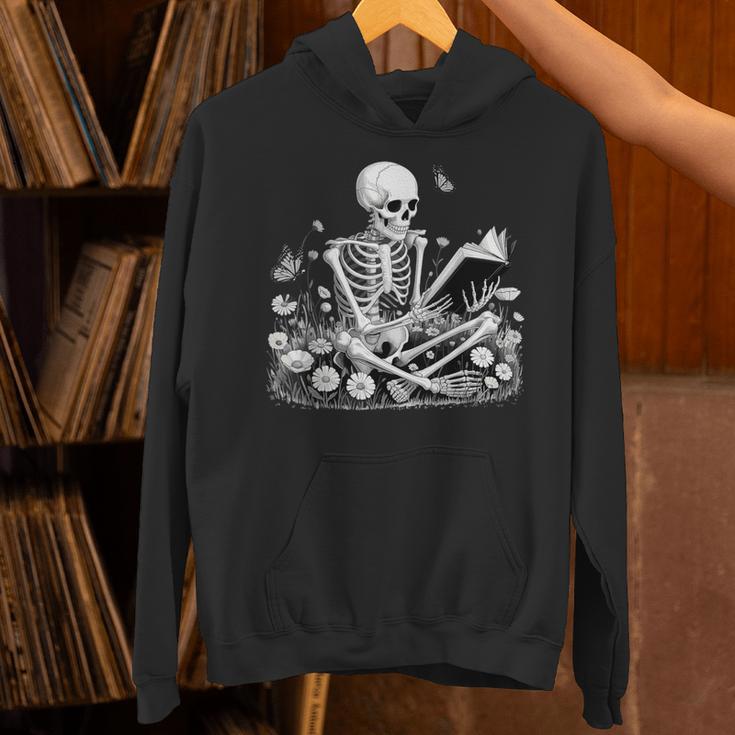Skeleton Reading Book Floral Dark For Book Lovers Unisex Hoodie