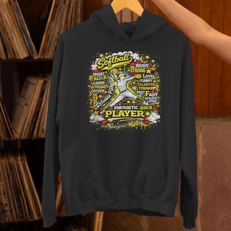 Softball Pitcher Best Traits Brave Retro Pop Comic Book Art Unisex Hoodie
