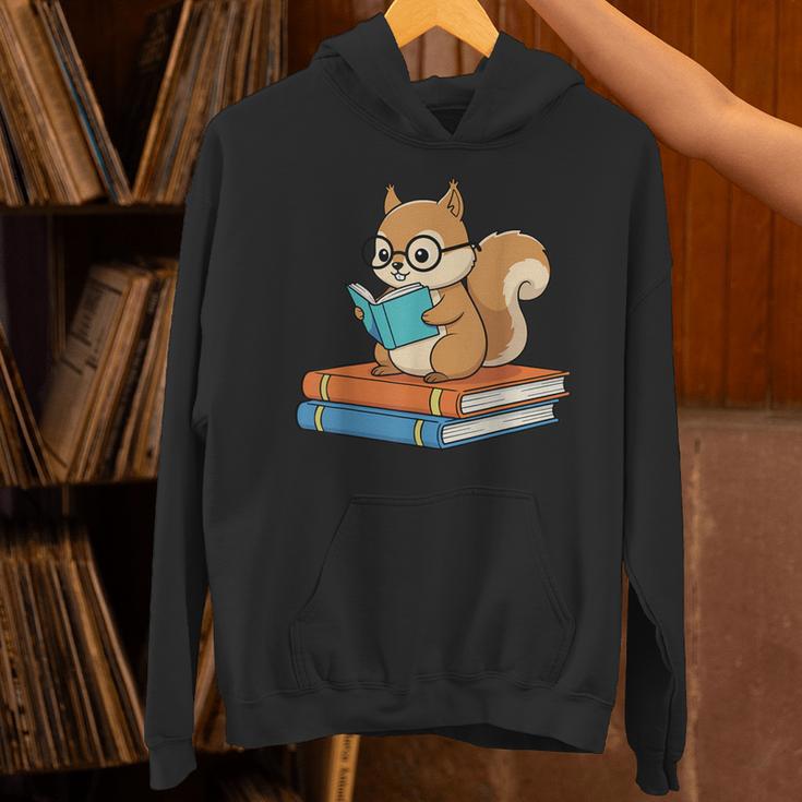 Squirrel Reading Book Glasses Bookworm Librarian Unisex Hoodie