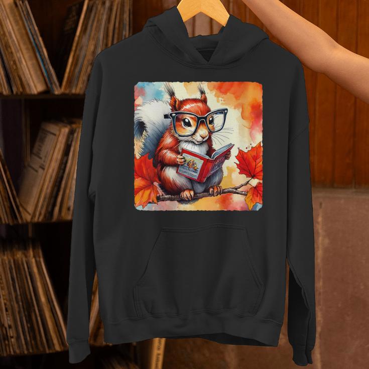 Squirrel Reading Comic Book On Autumn Branch Glasses Leaves Unisex Hoodie Squirrel Reading Comic Book On Autumn Branch Glasses Leaves Unisex Hoodie