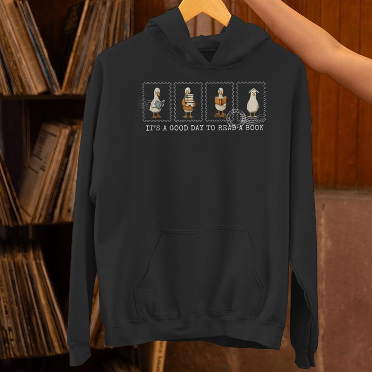 Stamp It's A Good Day To Read A Book Silly Goose Reading Unisex Hoodie