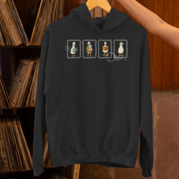 Stamp Silly Goose Reading Book Librarian Bookish Teacher Unisex Hoodie