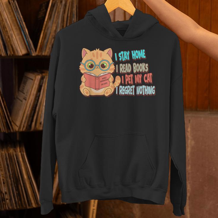 Stay Home Read Books Pet My Cat Regret Nothing Cats Book Unisex Hoodie