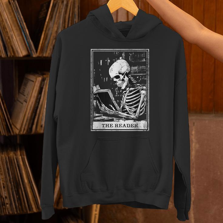 Tarot Card Shirt The Reader Tarot Skeleton Reading Book Unisex Hoodie