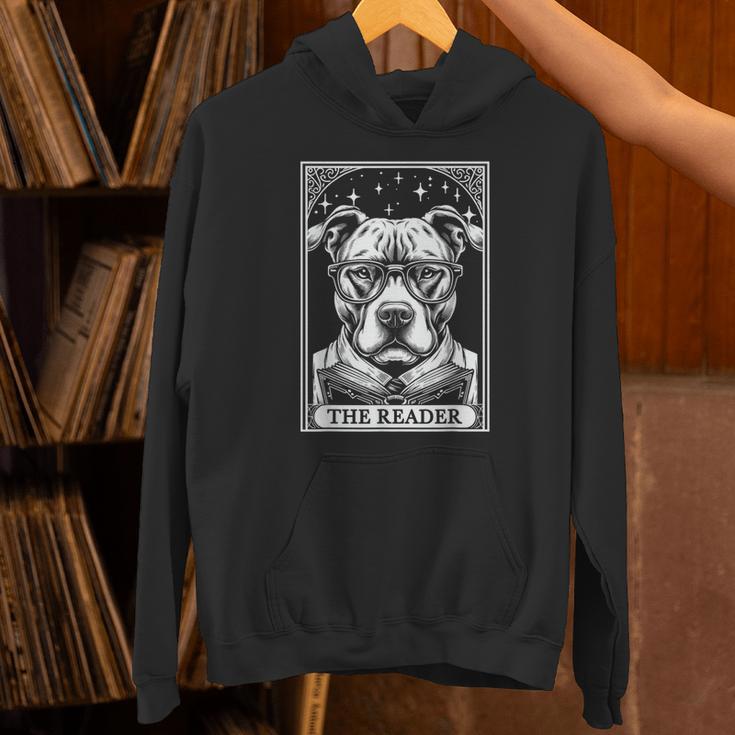 Tarot Card Vintage Pit Bull Pittie Dog Book Lover The Reader Unisex Hoodie