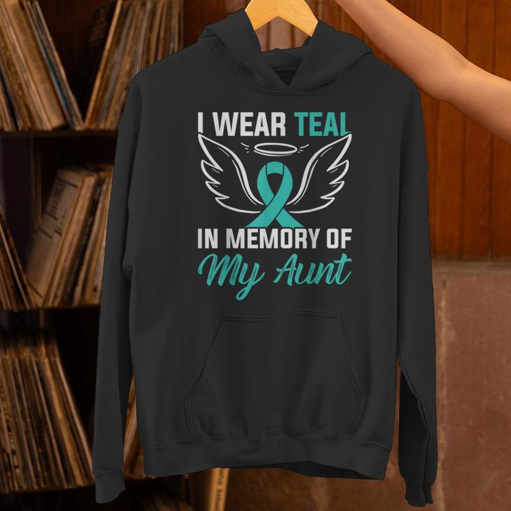 Teal In Memory Of My Aunt Ovary Ovarian Cancer Teal Ribbon Unisex Hoodie Teal In Memory Of My Aunt Ovary Ovarian Cancer Teal Ribbon Unisex Hoodie