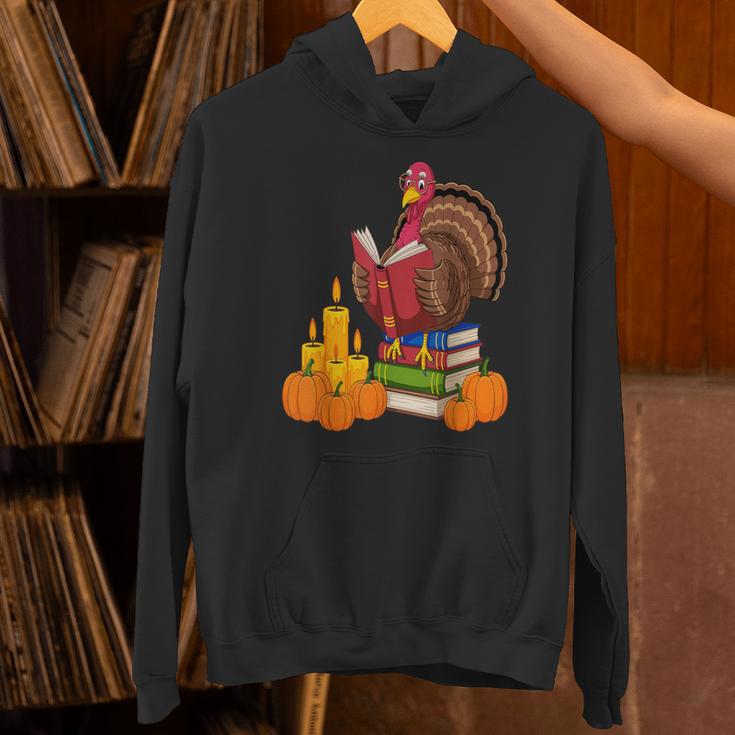 Turkey Reading Books Fall Thanksgiving Teacher Book Unisex Hoodie