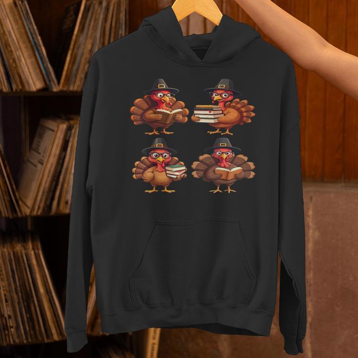 Turkey Reading Books Shirt Thanksgiving Turkey Bookworm Unisex Hoodie