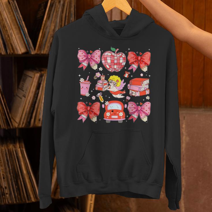 Valentine Cupid Coquette Pink Bow Apple Books Teacher Unisex Hoodie
