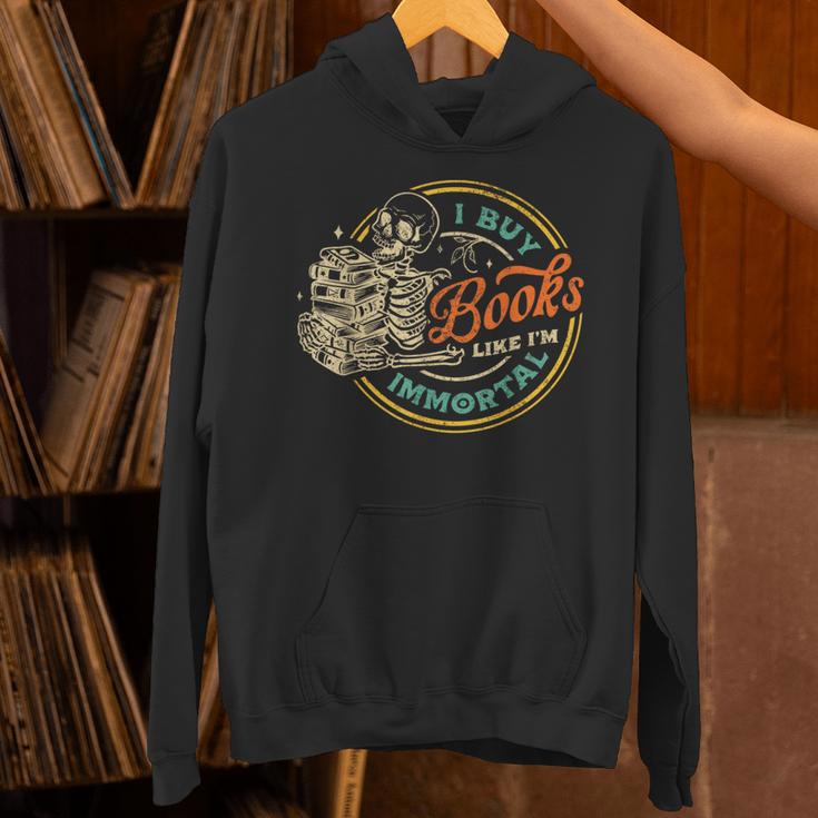 Vintage I Buy Books Like I'm Immortal Skeleton Reading Book Unisex Hoodie