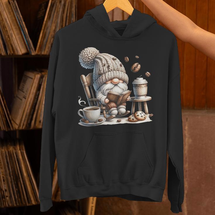 Vintage Cute Gnome Reading Book Coffee Cute Gnome Graphic Unisex Hoodie