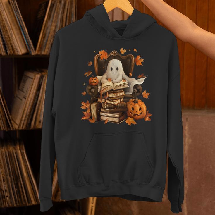Vintage Ghost Book Reading Pumpkin Gothic Halloween Teachers Unisex Hoodie