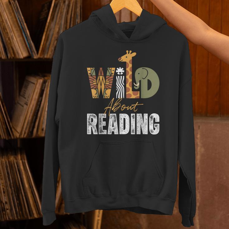 Wild About Reading Books Animal Theme Bookworm Library Day Unisex Hoodie Wild About Reading Books Animal Theme Bookworm Library Day Unisex Hoodie