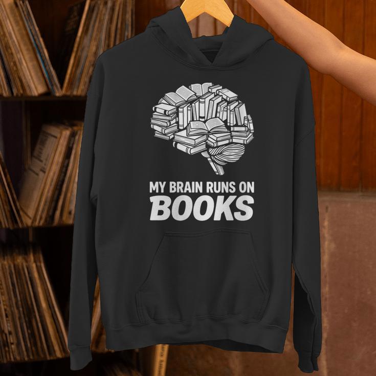 Women's My Brain Runs On Books Reading Bookworm Men Women Unisex Hoodie