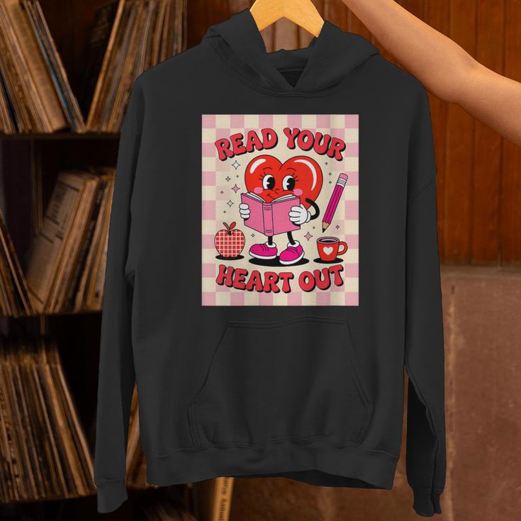 Women's Read Your Heart Out Groovy Bookish Valentine Day Women Girls Unisex Hoodie