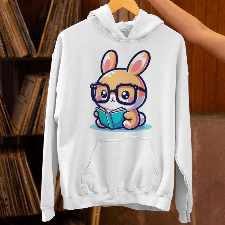 Adorable Book Lover Rabbit With Reading Glasses Cute Premium Unisex Hoodie