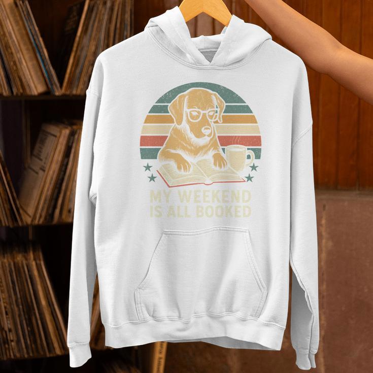 My Weekend Is All Booked Vintage Dog Reading Book Lovers Unisex Hoodie