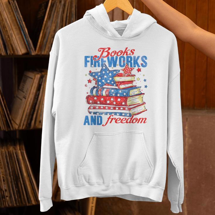 Books Fireworks And Freedom 4th Of July Book Lover Unisex Hoodie