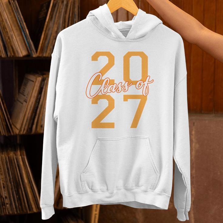 Class Of 2027 Graduation Varsity Orange On The Back Premium Tri-Blend Unisex Hoodie