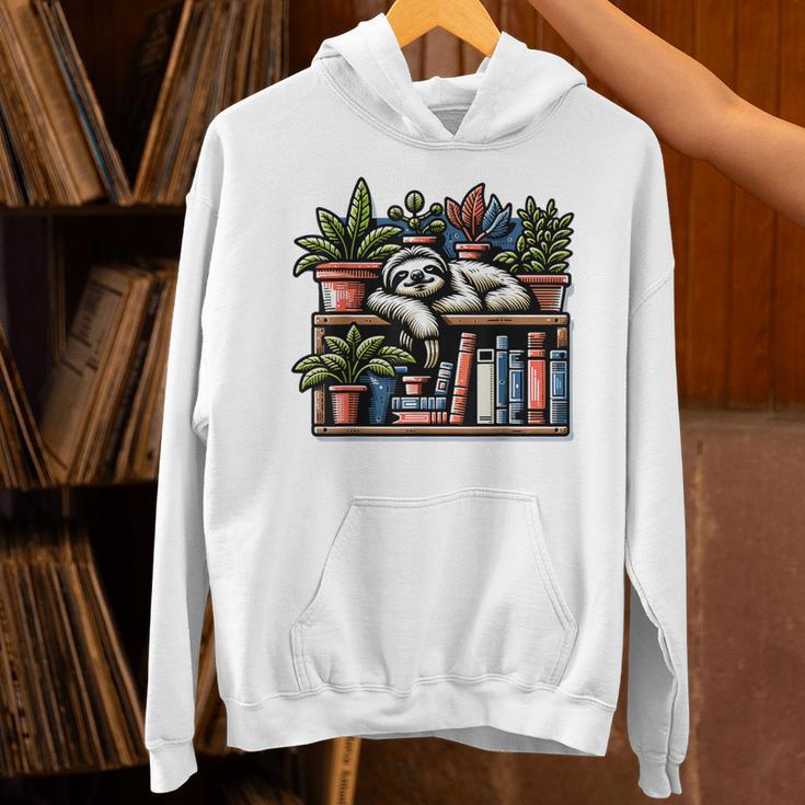 Cosy Sloth In Bookshelf With Plants Unisex Hoodie