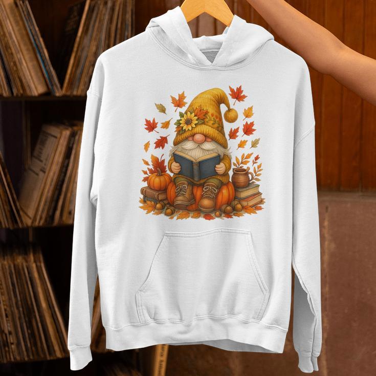 Cute Autumn Gnome Reading Pumpkin Book Lover Unisex Hoodie