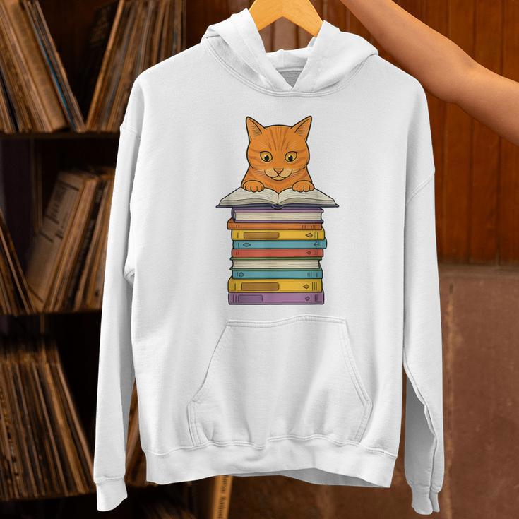 Cute Orange Tabby Cat Reading On Pile Of Books Unisex Hoodie