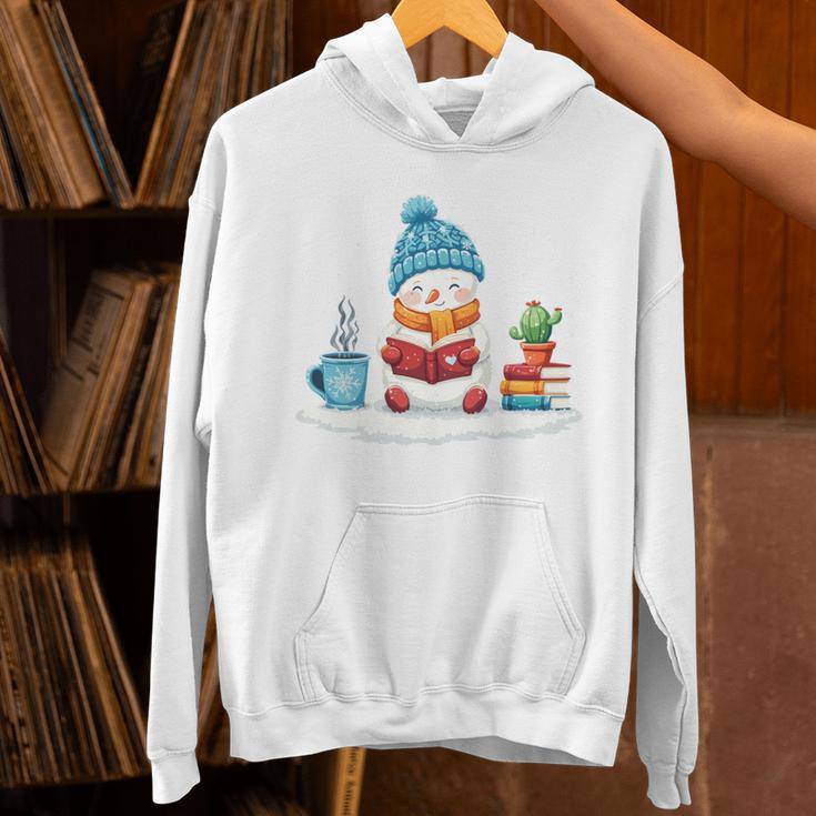 Cute Winter Cozy Snowman Reading Book Lovers Xmas Snowman Unisex Hoodie