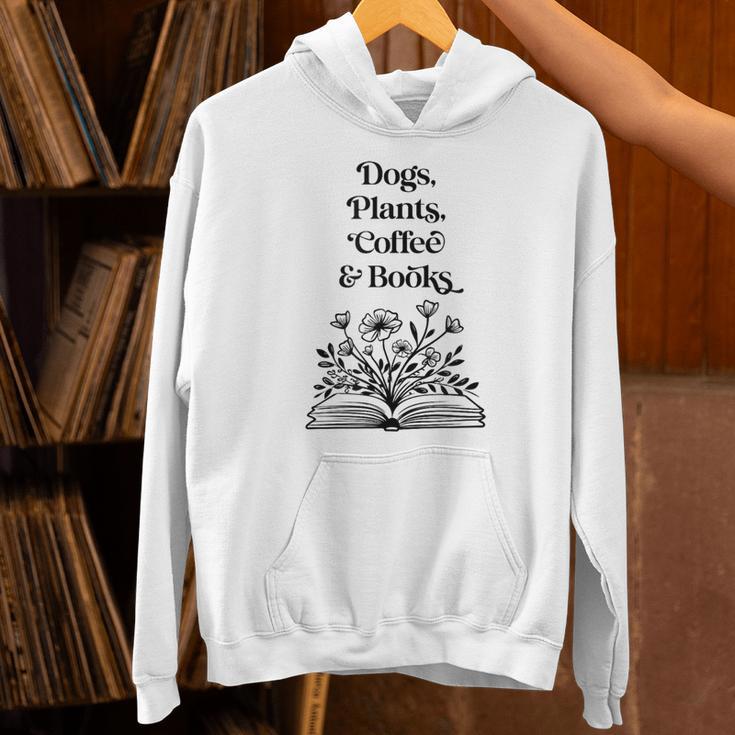 Dogs Plants Coffee Books Book Lover Dog Lover Reading Unisex Hoodie