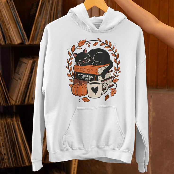 Fall Book Teacher Cat Books Halloween Autumn Librarian Unisex Hoodie