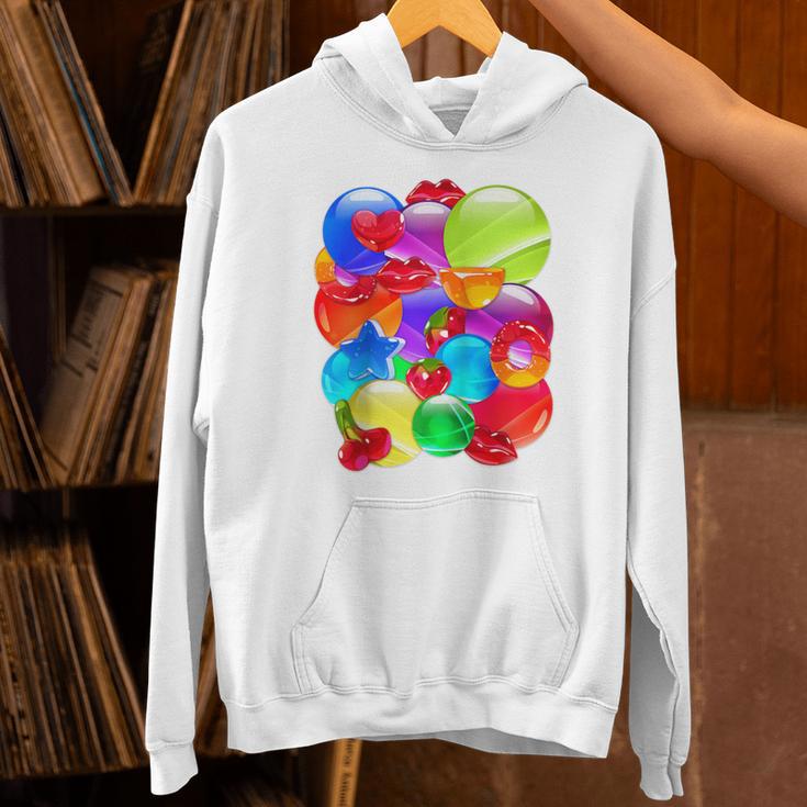Frutiger Aero Aesthetic Tech Orb Pattern Heart Cherry Lips Raglan Baseball Tee Unisex Hoodie