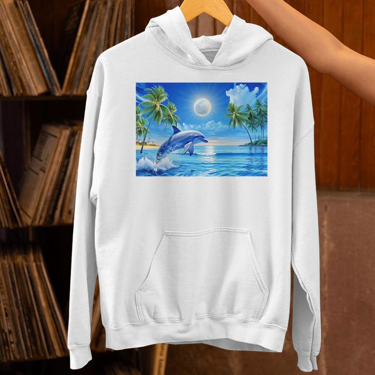 Frutiger Aero Dolphin Sunset Ocean With Palm Trees Y2k Premium Unisex Hoodie Frutiger Aero Dolphin Sunset Ocean With Palm Trees Y2k Premium Unisex Hoodie