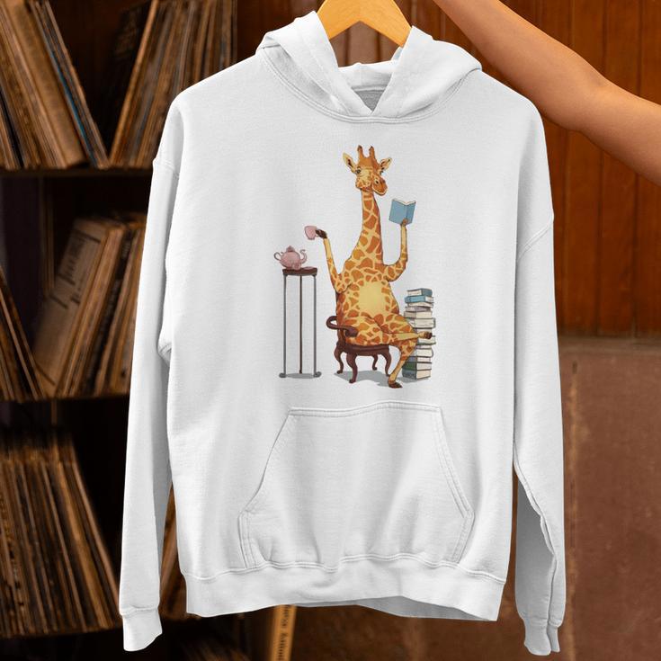 Giraffe Reading Tea Books Coffee Book Lover Graphic Unisex Hoodie