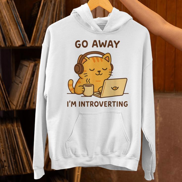 Go Away I'm Introverting Cozy Cat With Laptop And Coffee Unisex Hoodie Go Away I'm Introverting Cozy Cat With Laptop And Coffee Unisex Hoodie