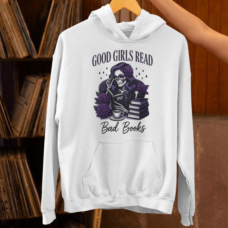 Good Girls Read Bad Books Sarcastic Skeleton Goth Skull Unisex Hoodie