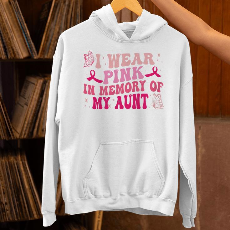 Groovy I Wear Pink In Memory Of My Aunt Breast Cancer Back Unisex Hoodie Groovy I Wear Pink In Memory Of My Aunt Breast Cancer Back Unisex Hoodie