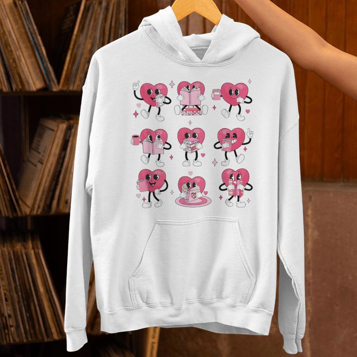 Heart Reading Books Valentine Teacher Boy Girl Book Lover Unisex Hoodie