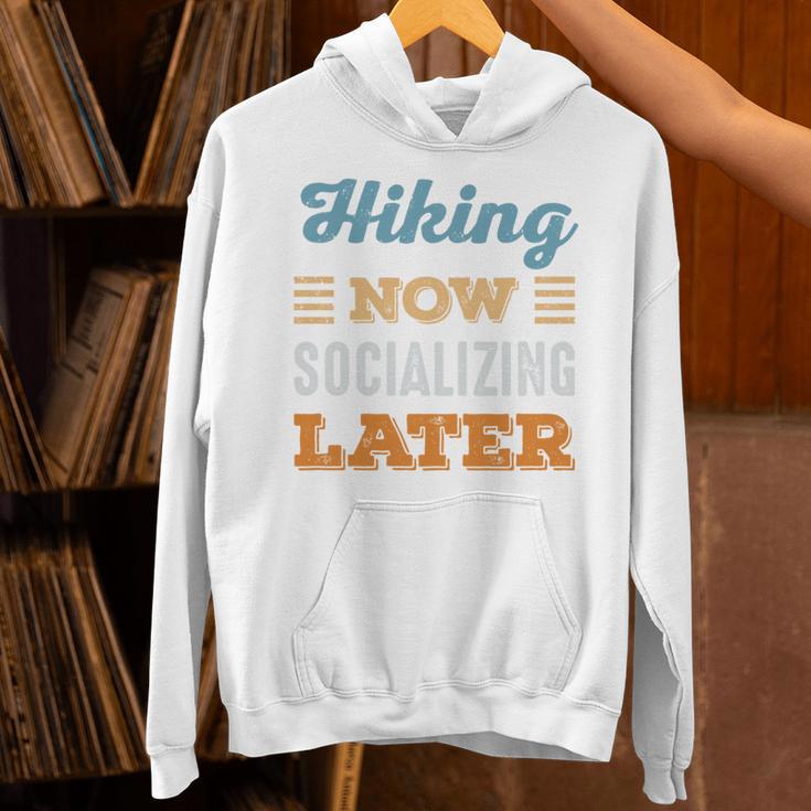 Hiking Now Minimal Socializing Introvert Vintage Unisex Hoodie