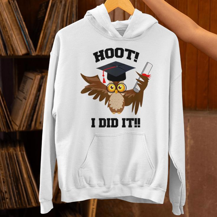 Hoot I Did It Grad Owl Holding Graduation Diploma Congrats Unisex Hoodie