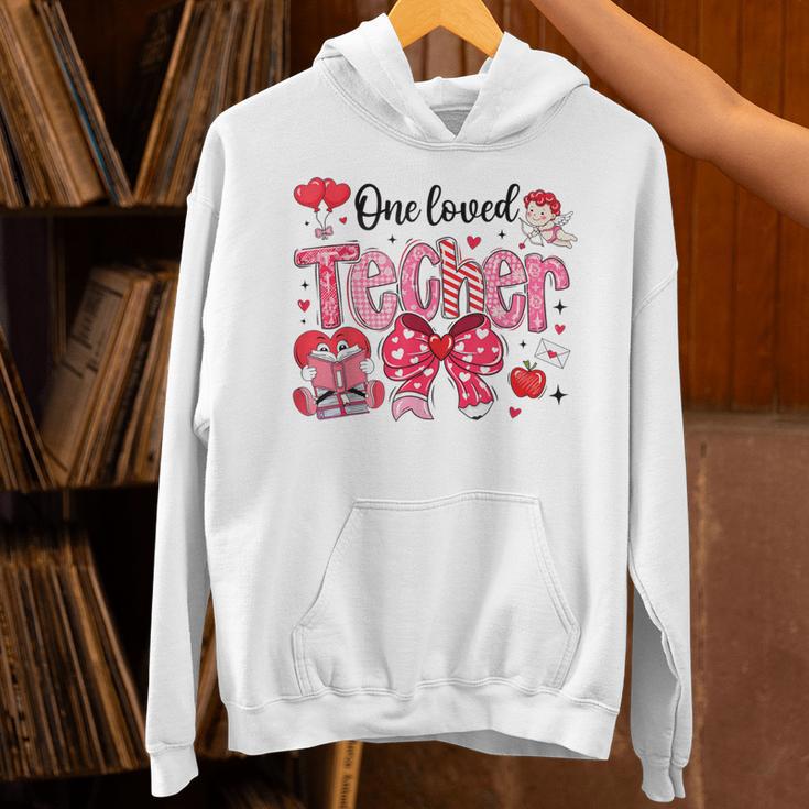 HUGvyn One Loved Teacher Valentine Book Heart Reading Bow Unisex Hoodie