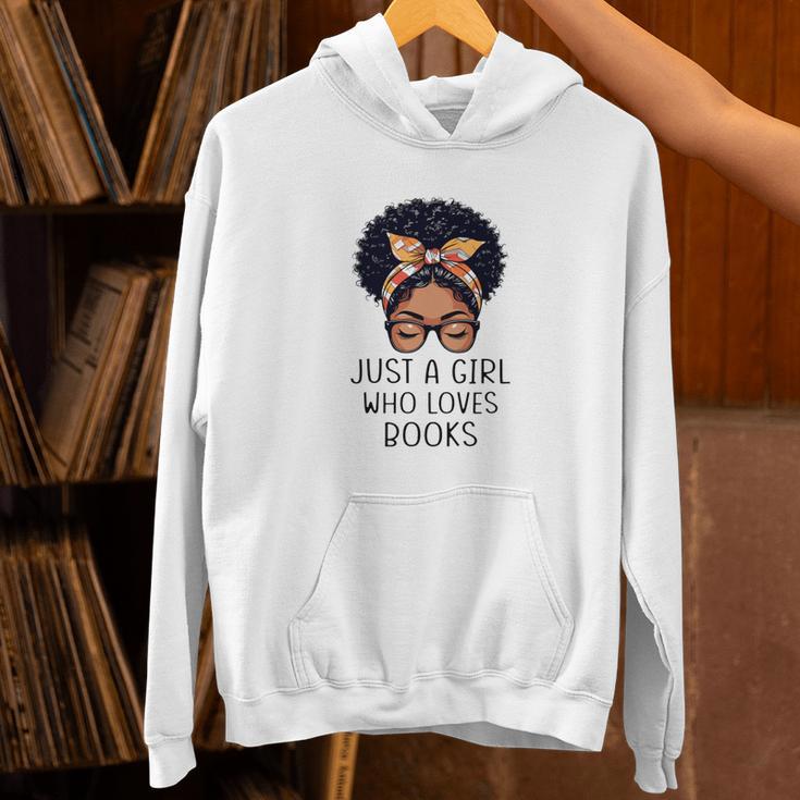 Just a Girl Who Loves Books Messy Bun Black Women Reading Unisex Hoodie